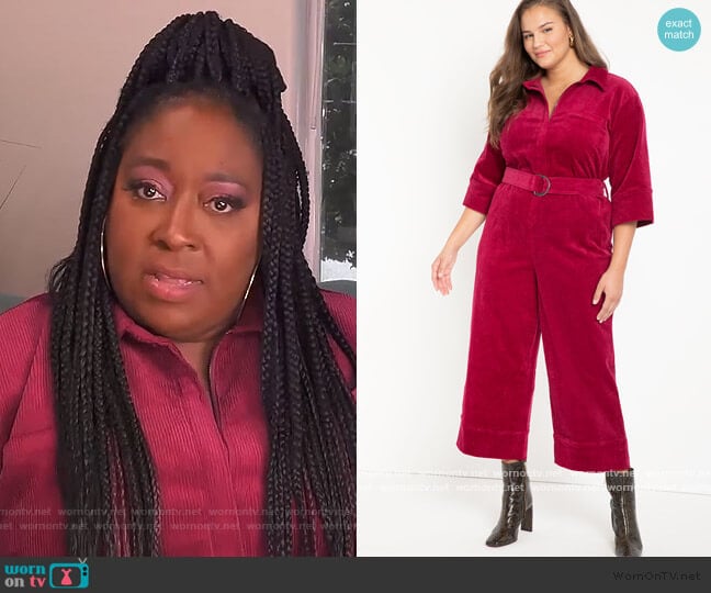 Eloquii Zip Front Corduroy Jumpsuit With Wide Leg worn by Loni Love on The Real