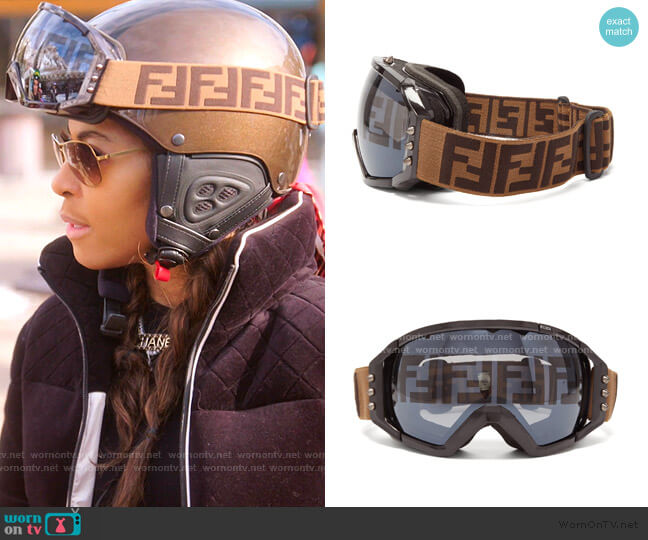 Fendi Spike-Stud and FF-Jacquard Strap Ski Goggles worn by Mary Cosby on The Real Housewives of Salt Lake City
