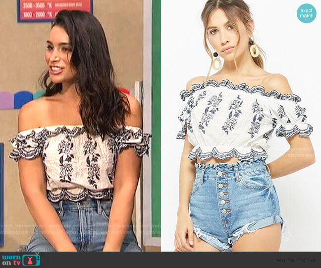 Forever 21 Embroidered Off-the-Shoulder Crop Top
