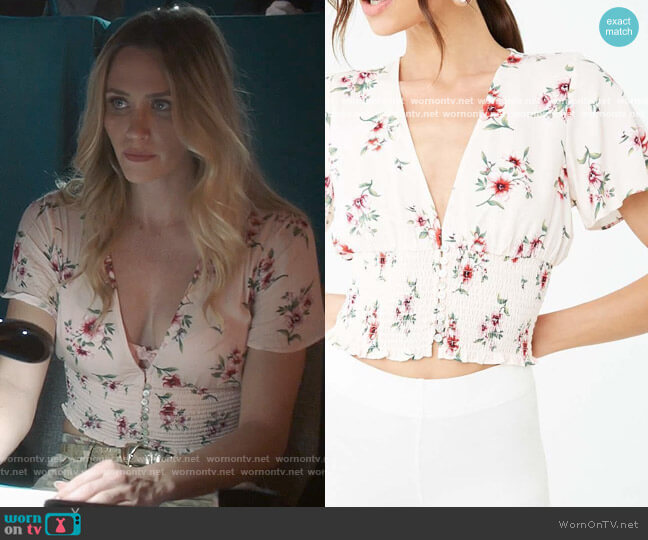 Forever 21 Smocked Floral Top worn by Rachel (Aqueela Zoll) on Filthy Rich