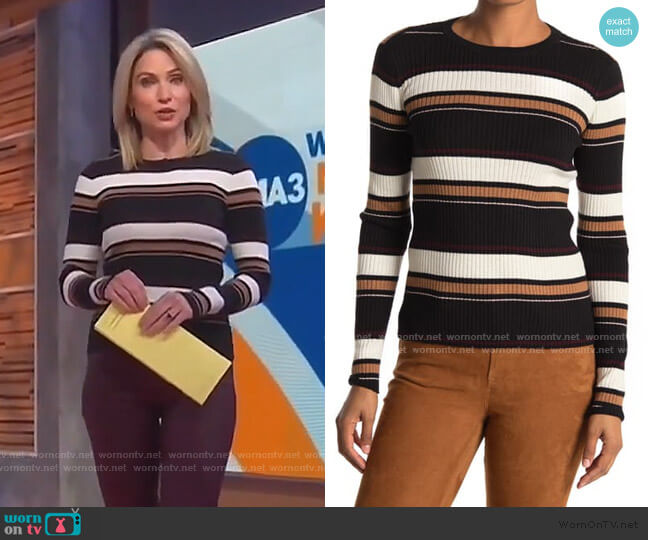 Frame Panel Stripe Ribbed Knit Crew Neck Sweater worn by Amy Robach on Good Morning America