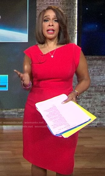 Gayle’s red asymmetric neck dress on CBS Mornings