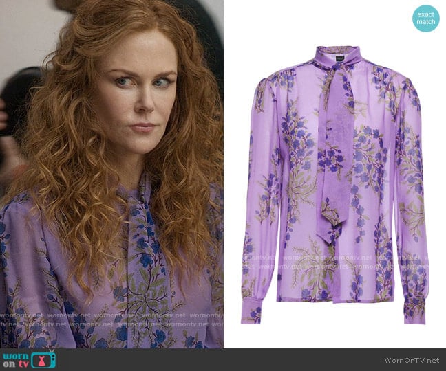 Giambattista Valli Tie-neck floral-print silk-georgette blouse worn by Grace Fraser (Nicole Kidman) on The Undoing
