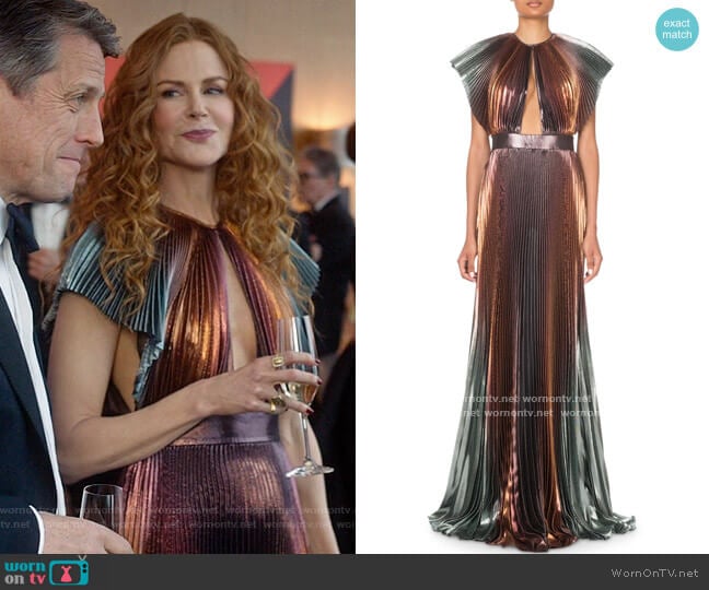 Givenchy Metallic-Ombre Plisse Cutout Gown worn by Grace Fraser (Nicole Kidman) on The Undoing