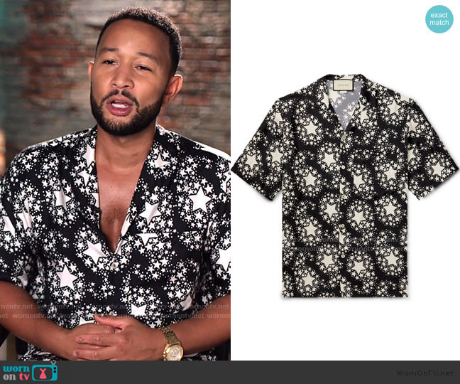 Gucci Star Print Silk Oversize Bowling Shirt worn by John Legend on The Voice