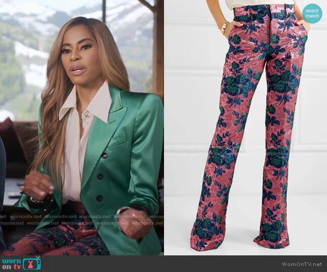 Gucci Floral Grocade Flared Pants worn by Mary Cosby on The Real Housewives of Salt Lake City