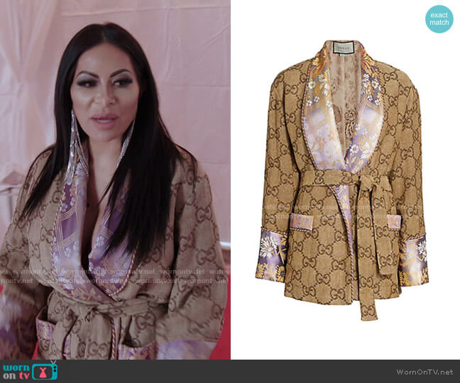 Gucci GG Jacquard Linen Oversized Robe Jacket worn by Jen Shah on The Real Housewives of Salt Lake City