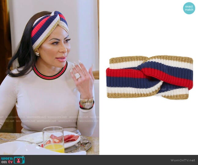 Gucci Sylvie Web Wool Headband worn by Jen Shah on The Real Housewives of Salt Lake City