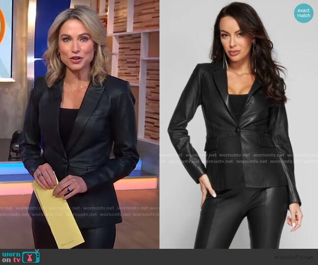 Guess Lysandra Leather Blazer worn by Amy Robach on Good Morning America