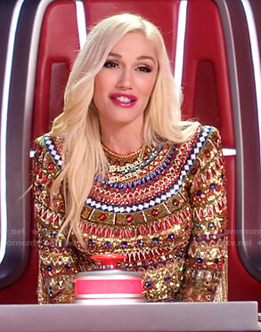 Gwen’s jewel embellished long sleeve top on The Voice