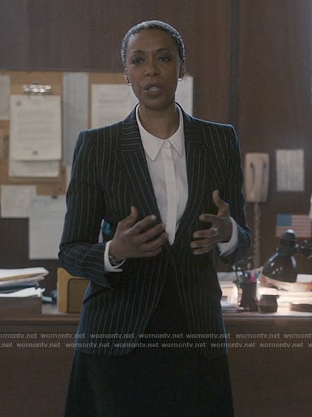 Haley’s black pinstriped blazer on The Undoing