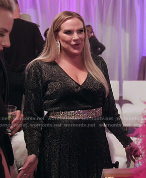 Heather’s metallic pleated dress on The Real Housewives of Salt Lake City
