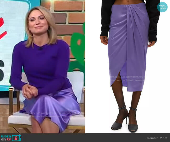 Helmut Lang Ruched Silk Blend Skirt worn by Amy Robach on Good Morning America