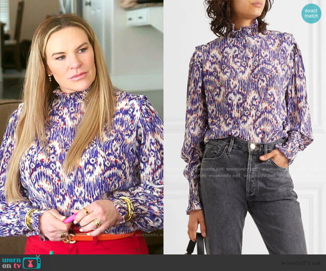 Isabel Marant Yoshi Printed Blouse worn by Heather Gay on The Real Housewives of Salt Lake City