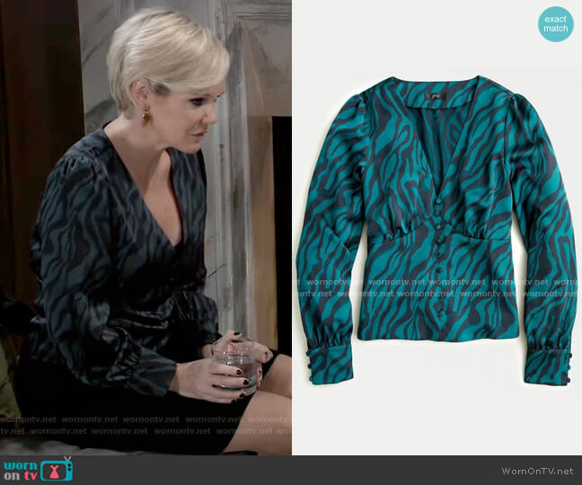 J. Crew Deep V-neck Button Front Top in Zebra Stripe worn by Ava Jerome (Maura West) on General Hospital