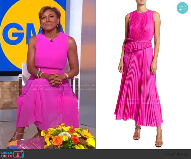 Jason Wu Belted Chiffon Pleated Sleeveless Midi Dress worn by Robin Roberts on Good Morning America
