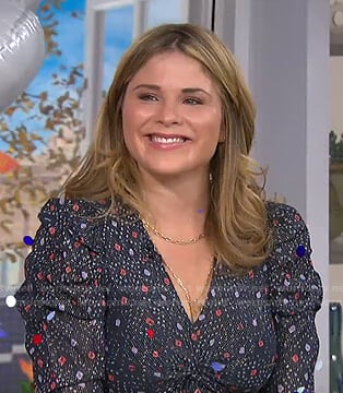 Jenna’s navy printed puff sleeve dress on Today