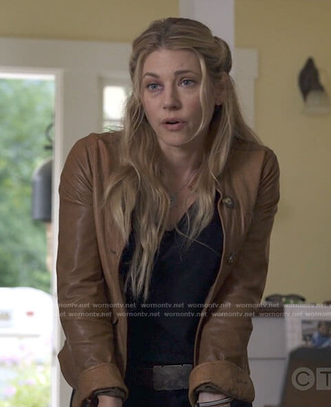 Jenny’s leather button down jacket on Big Sky