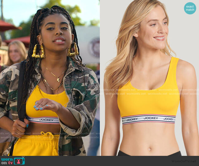 Jockey Retro Stripe Bralette worn by Aisha (Alycia Pascual-Pena) on Saved By The Bell