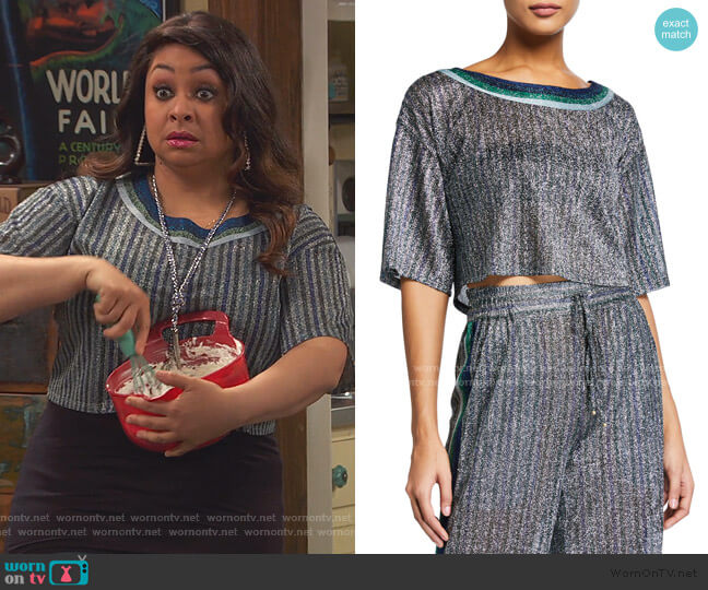 Jonathan Simkhai Cropped Metallic Round-Neck Coverup Tee worn by Raven Baxter (Raven-Symoné) on Ravens Home