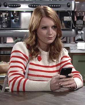 Jordan’s striped sweater on The Young and the Restless