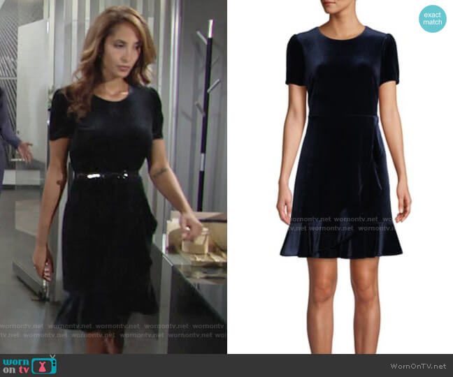 Karl Lagerfeld Paris Ruffle-Trimmed Velvet Mini Dress worn by Lily Winters (Christel Khalil) on The Young and the Restless