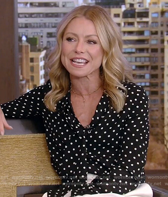 Kelly’s black polka dot blouse on Live with Kelly and Ryan