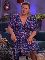 Kelly’s blue floral wrap dress on The Kelly Clarkson Show