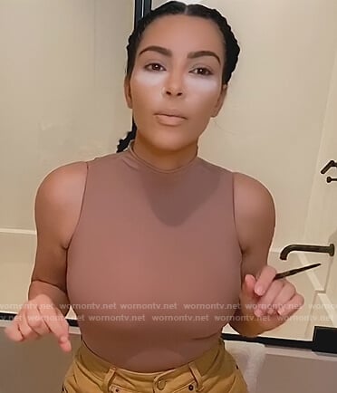 Kim’s beige sleeveless bodysuit on Keeping Up with the Kardashians