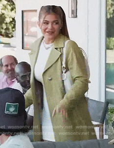 Kylie’s green coat and mini dress on Keeping Up with the Kardashians