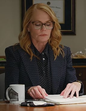 Lisa’s navy polka dot blouse on All Rise