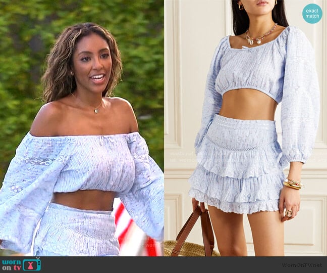 LoveShackFancy Bara Mini Skirt worn by Tayshia Adams on The Bachelorette