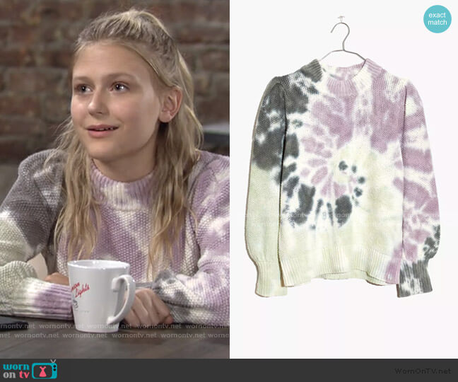Madewell Tie Dye Puff Sleeve Sweater worn by Faith Newman (Alyvia Alyn Lind) on The Young and the Restless