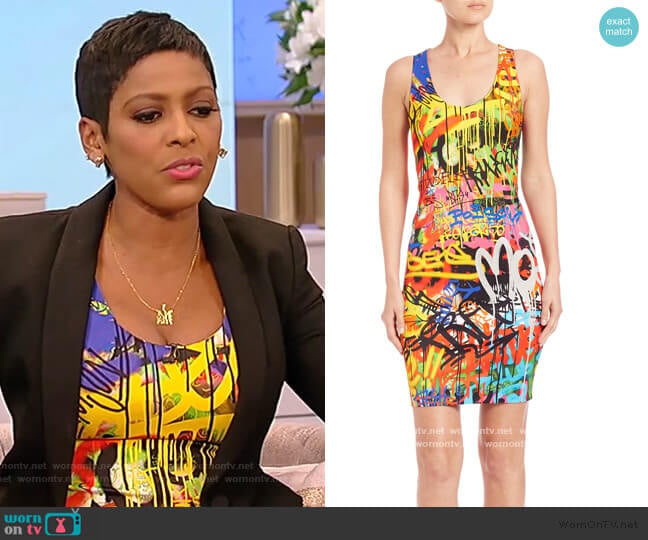 Moschino Blue Graffiti-print Sheath Dress worn by Tamron Hall on Tamron Hall Show