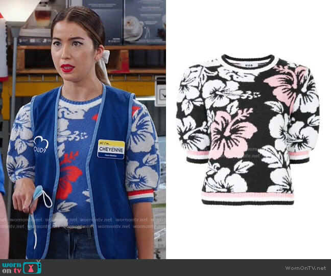 MSGM Floral Knitted Top worn by Cheyenne (Nichole Bloom) on Superstore