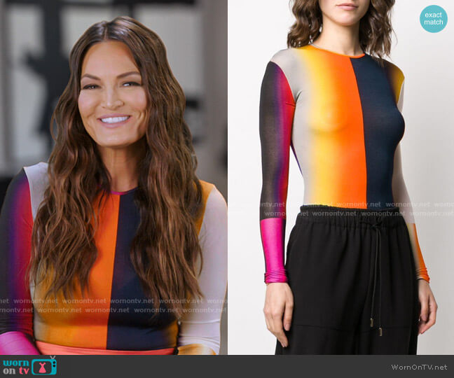 Mugler Volour Block Zip Back Bodysuit worn by Lisa Barlow on The Real Housewives of Salt Lake City