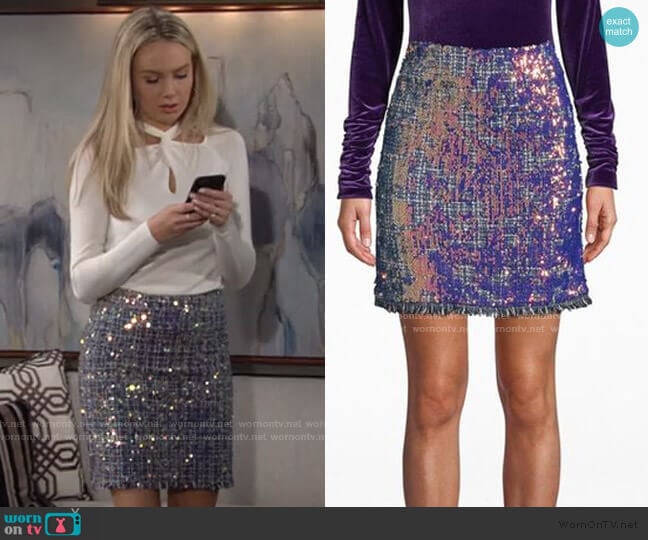 Nicole Miller Sequin Tweed Mini Skirt worn by Abby Newman (Melissa Ordway) on The Young and the Restless