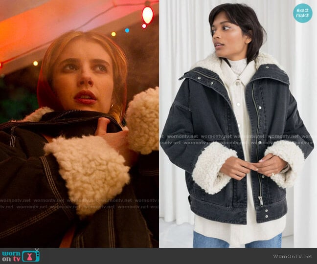 & Other Stories Faux Shearling Coat worn by Sloan (Emma Roberts) on Holidate (2020)