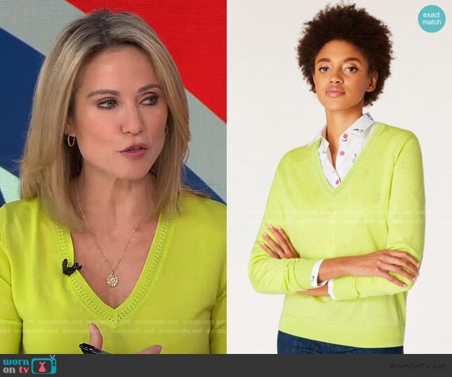 Paul Smith Contrast V-Neck Wool Sweater worn by Amy Robach on Good Morning America