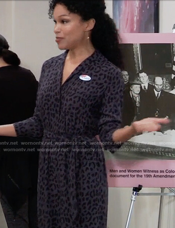 Portia’s blue leopard print jumpsuit on General Hospital