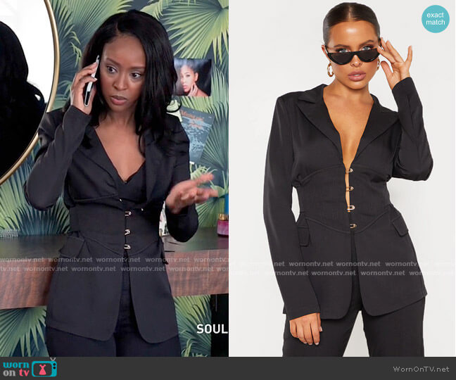 Pretty Little Thing Corset Woven Blazer worn by Karen Mott (Ebony Obsidian) on Tyler Perrys Sistas