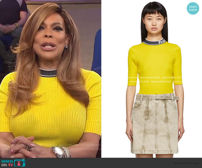 Proenza Schouler Yellow & Black PSWL Knit Combo T-Shirt worn by Wendy Williams on The Wendy Williams Show