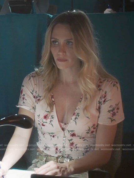 Rachel’s pink floral crop top on Filthy Rich