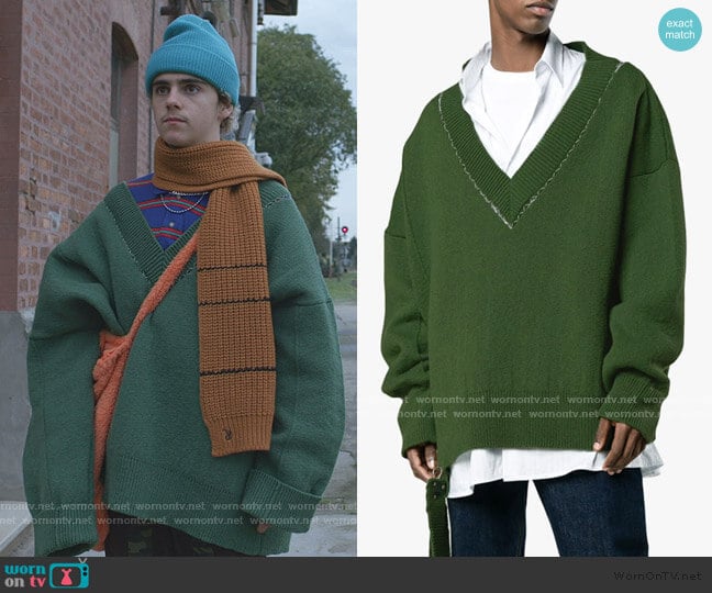 Raf Simons V-Neck Oversized Jumper worn by Fraser Wilson (Jack Dylan Grazer) on We Are Who We Are