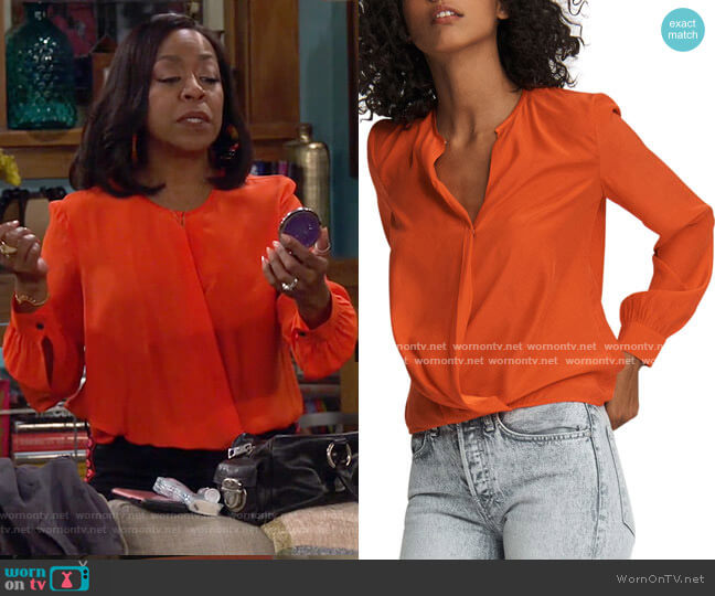 Rag & Bone Lora Blouse in Battlered worn by Tina Butler (Tichina Arnold) on The Neighborhood