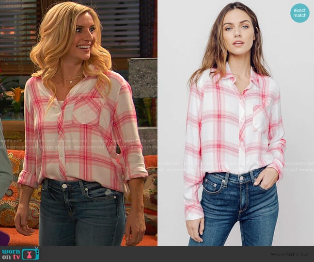 Rails Breast Cancer Awareness Hunter Button Down worn by Chelsea Grayson (Anneliese van der Pol) on Ravens Home