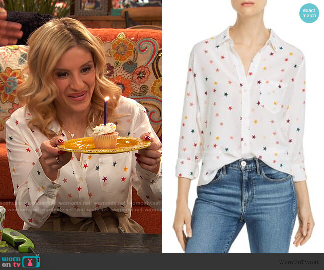 Rails Kate Star Print Silk Shirt worn by Chelsea Grayson (Anneliese van der Pol) on Ravens Home