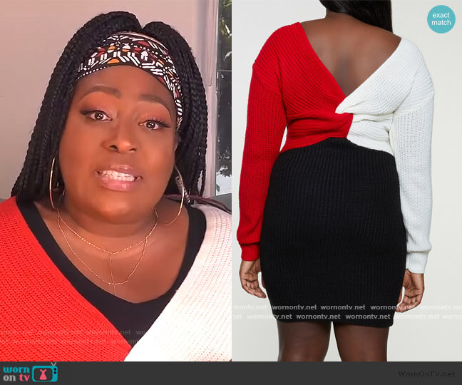 Rainbow Plus Size Twist Back Sweater Dress worn by Loni Love on The Real