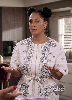 Rainbow’s white bandana print jumpsuit on Black-ish