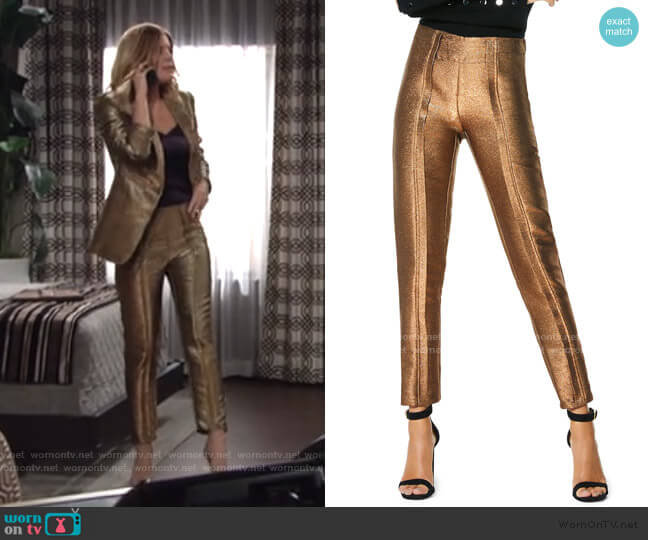 Ramy Brook Lucinda Metallic Skinny Pants worn by Phyllis Summers (Michelle Stafford) on The Young and the Restless
